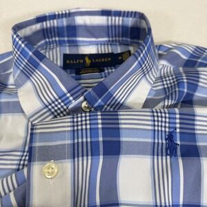 Polo Ralph Lauren Classic Performance Men Medium Blue Plaid Long Sleeve Shirt